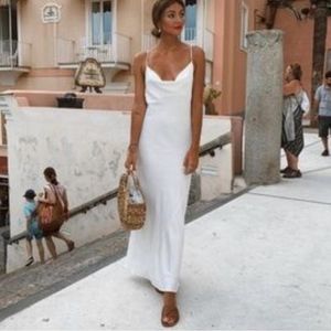 Zara SATIN EFFECT CUT Slip DRESS White